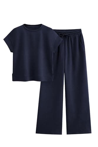PRETTYGARDEN Women Casual Tracksuit Short Sleeve Top & Wide Leg Pants Matching Lounge Set