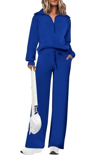 PRETTYGARDEN Women's Casual Half Zip Sweatshirts & Wide Leg Pants Sets
