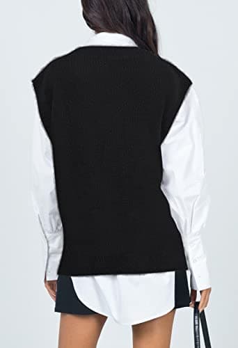 Viottiset Women's Oversized V-Neck Fuzzy Sweater Vest