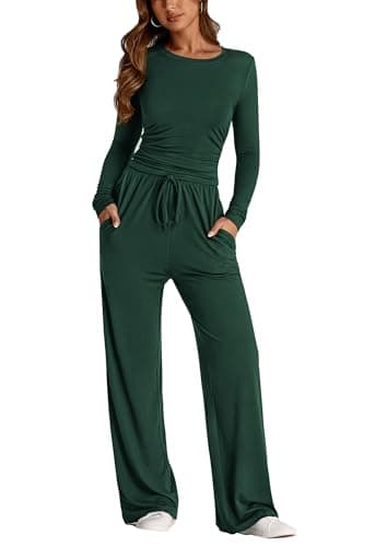 PrettyGarden Women's Spring Fall Two-Piece Tracksuit Long Sleeve Crop Tops Wide Leg Pants Matching Lounge Sets