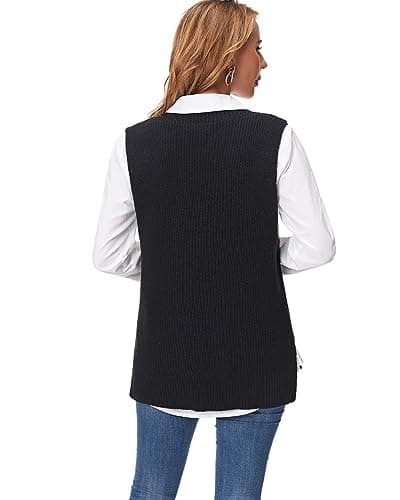 Fuinloth Women's Oversized V-Neck Knit Sweater Vest