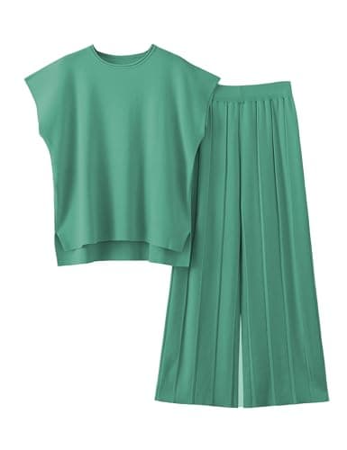 VATEAMI Women Knit Sweater Set with High-Waist Wide Leg Pants