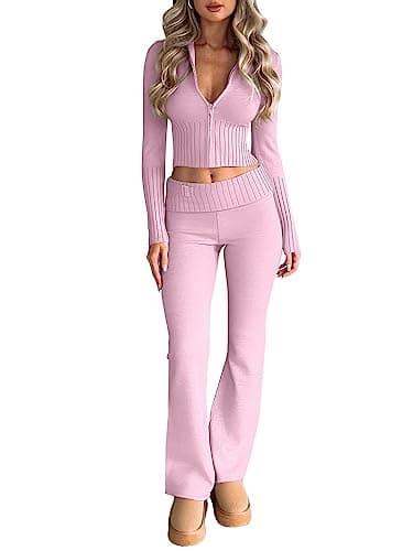 Lillusory Women's Slim Fit Hooded Knit Sweatsuit Set