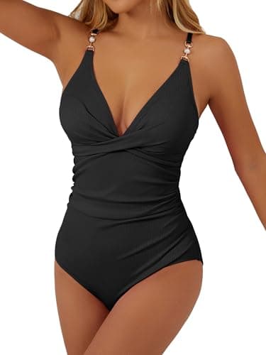 Swimall Women's Tummy-Control One Piece Swimsuit with O-Ring