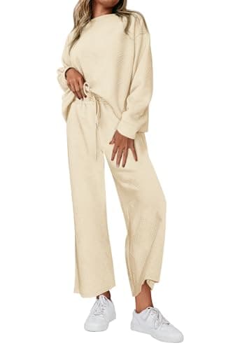 PRETTYGARDEN Women's Casual Long Sleeve Pullover Top & Wide Leg Pants Set