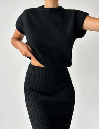 Zhiyouni Women's 2-Piece Sweater Set with Knit Vest and Maxi Skirts
