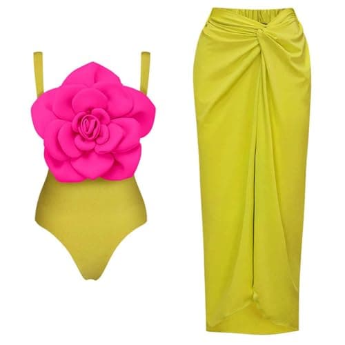 Cethrio Plus Size Vintage Printed Bodystyle Swimwear with Sarong Wrap Skirt