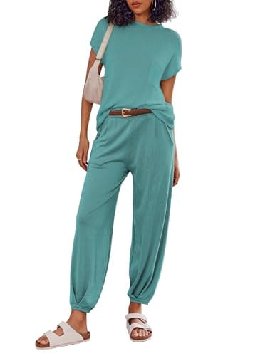 Ekouaer Women's 2-Piece Lounge Set: Cap Sleeve Tops & Jogger Pants