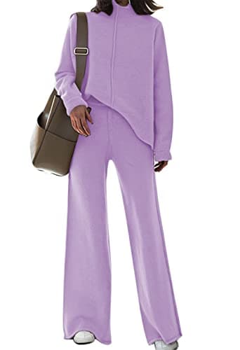 High Neck Knitted Sweater and Wide Leg Pant Set for Women