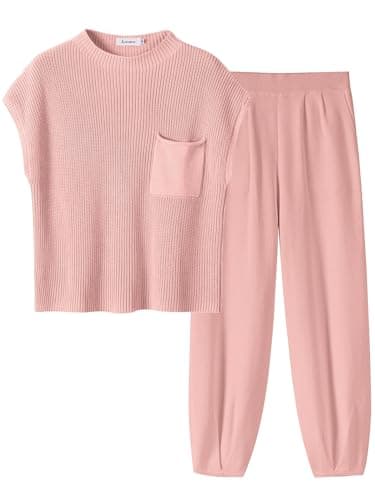 ANRABESS Women's Two-Piece Knit Sweater Vest & Crop Top Pants Set