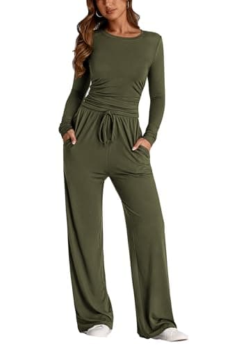 PrettyGarden Women's Spring Fall Two-Piece Tracksuit Long Sleeve Crop Tops Wide Leg Pants Matching Lounge Sets