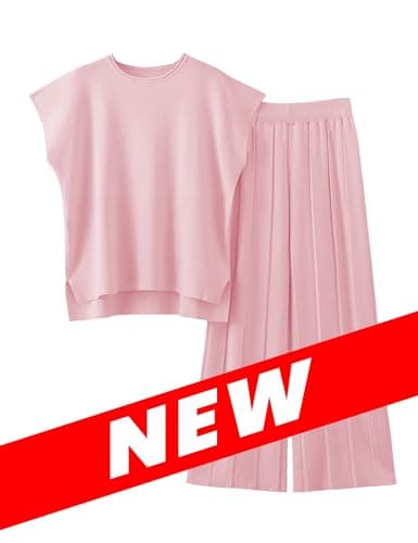 VATEAMI Women Knit Sweater Set with High-Waist Wide Leg Pants
