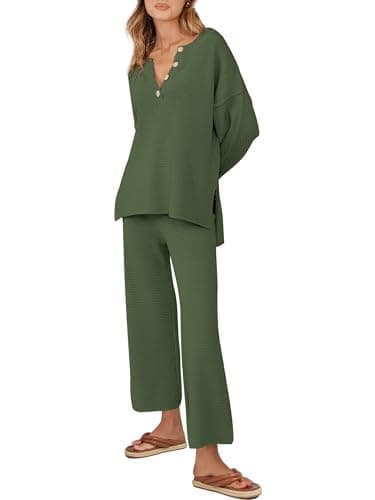 ANRABESS Women Oversized Loose Waffle Knit Sweater Set Cozy Matching Lounge Sets