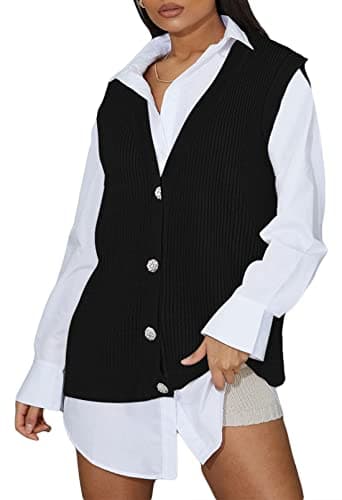 Women's Oversized Houndstooth Sweater Vest