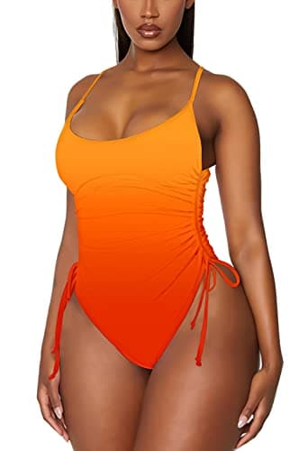 Viottiset Women's Ruched High Cut Tummy Control One Piece Bathing Suit
