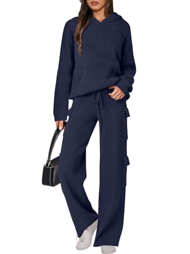 ANRABESS Women's Hooded Knit Sweater & Straight Leg Pants Fall Travel Outfit