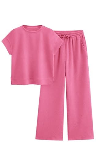 PRETTYGARDEN Women Casual Tracksuit Short Sleeve Top & Wide Leg Pants Matching Lounge Set