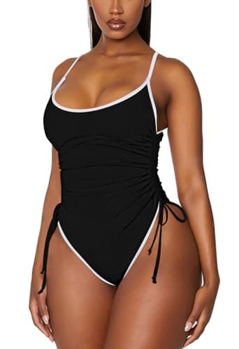 Viottiset Women's Ruched Drawstring One Piece Tummy Control Swim Suit
