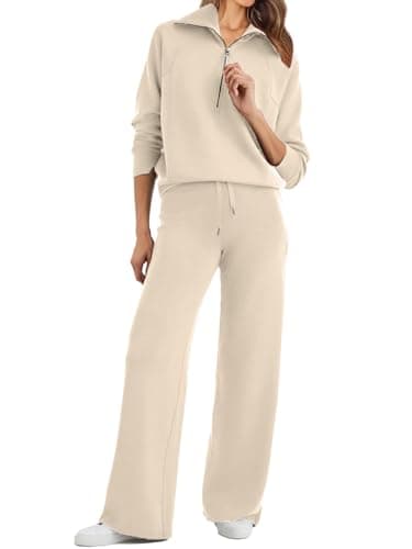 Glamaker Women's Oversized Half Zip Sweatshirt & Wide Leg Pants Set