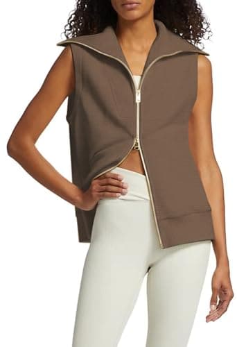 Viottiset Women's Ribbed Full Zip Sweatshirt Vest Casual Fall Top