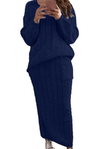 Chouuyaotou Women's Winter Chunky Cable Knit Pencil Skirt & Oversized Pullover Set