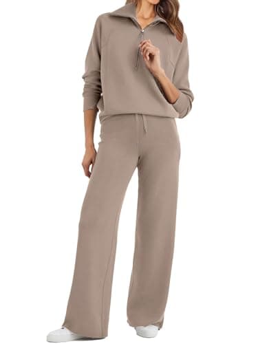 Glamaker Women's Oversized Half Zip Sweatshirt & Wide Leg Pants Set