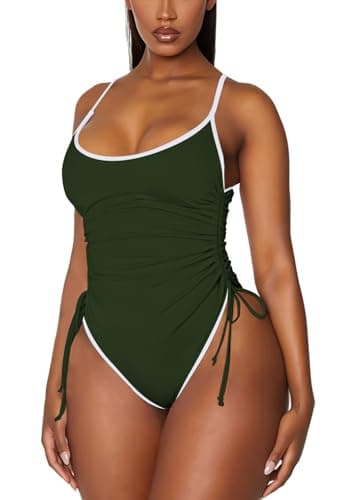 Viottiset Women's Ruched Drawstring One Piece Tummy Control Swim Suit