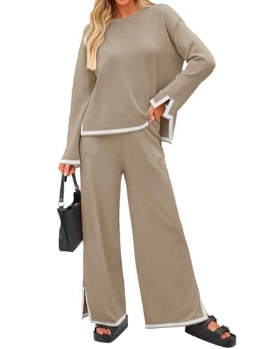 ZESICA Women's Casual Long Sleeve Knit Top & Wide Leg Pants Sweatsuit Set