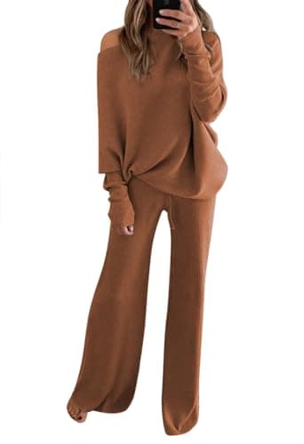 Fixmatti Women's High Neck Knit Sweater & Wide Leg Pant Outfit