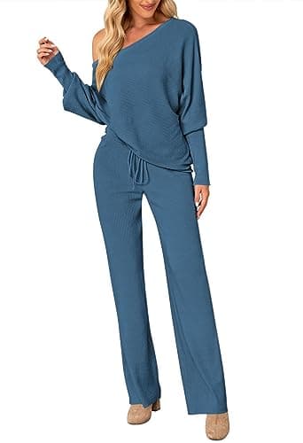 LaSuiveur Women's Long Sleeve Sweater Set with Wide Leg Pants