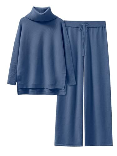 ANRABESS Women's Oversized Turtleneck Sweater Set with Wide Leg PantsFall 2025
