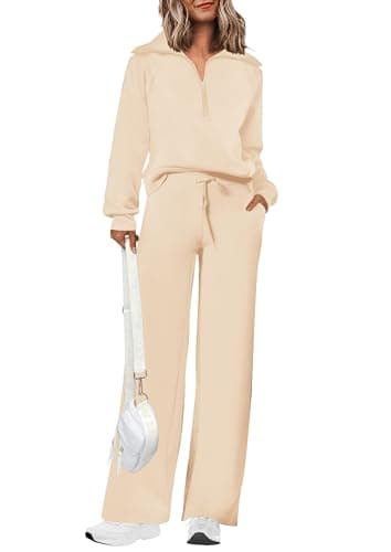 PRETTYGARDEN Women's Casual Half Zip Sweatshirts & Wide Leg Pants Sets