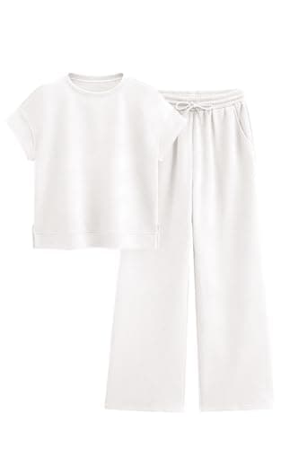 PRETTYGARDEN Women Casual Tracksuit Short Sleeve Top & Wide Leg Pants Matching Lounge Set