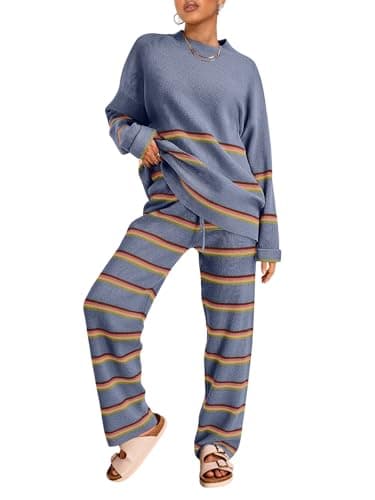 LILLUSORY 2025 Women's Oversized Striped Knit Lounge Sets