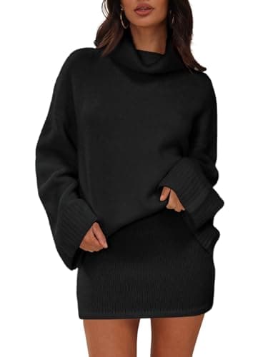 Langwyqu Women's 2 Piece Fall Outfit: Turtleneck Sweater & Mini Skirt Trendy Loungewear