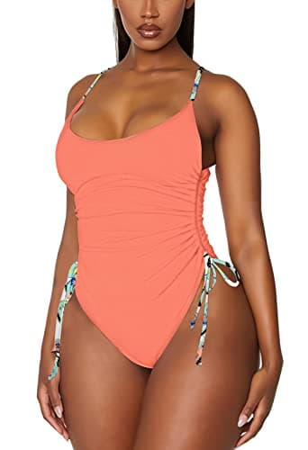 Viottiset Women's Ruched High Cut Tummy Control One Piece Bathing Suit