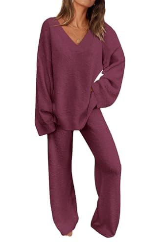 PRETTYGARDEN Women's Oversized V-Neck Sweater & Wide Leg Pants Fall Winter Set