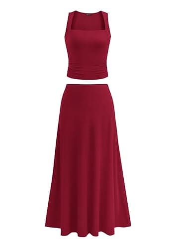 PrettyGarden Women 2 Piece Summer Knit Tank & Midi Skirt Set