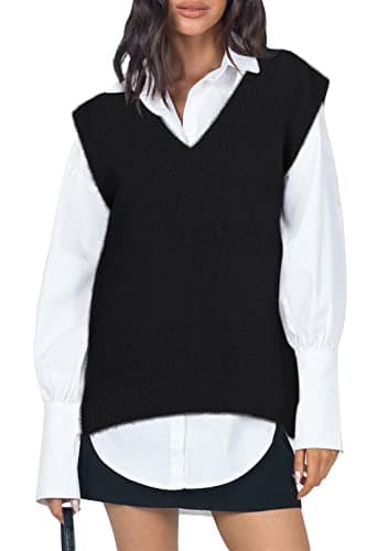 Viottiset Women's Oversized V-Neck Fuzzy Sweater Vest