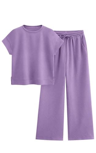 PRETTYGARDEN Women Casual Tracksuit Short Sleeve Top & Wide Leg Pants Matching Lounge Set