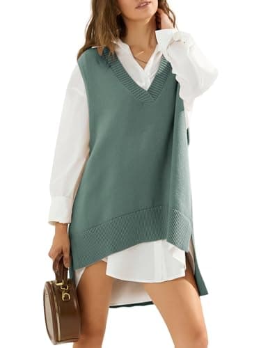 EXLURA Women's Oversized Knit Sweater Vest - Casual V Neck Tunic for Fall/Winter 2024