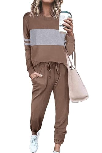 PrettyGarden Women's Color Block Tracksuit Crewneck Long Sleeve Tops & Pants