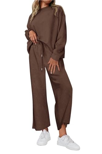 PRETTYGARDEN Women's Casual Long Sleeve Pullover Top & Wide Leg Pants Set