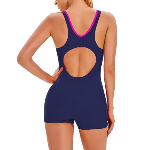 Womens Color Blocking Racerback Tummy Control Swim Suit