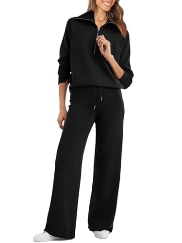 Glamaker Women's Oversized Half Zip Sweatshirt & Wide Leg Pants Set