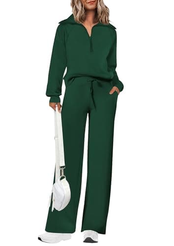 PRETTYGARDEN Women's Casual Half Zip Sweatshirts & Wide Leg Pants Sets