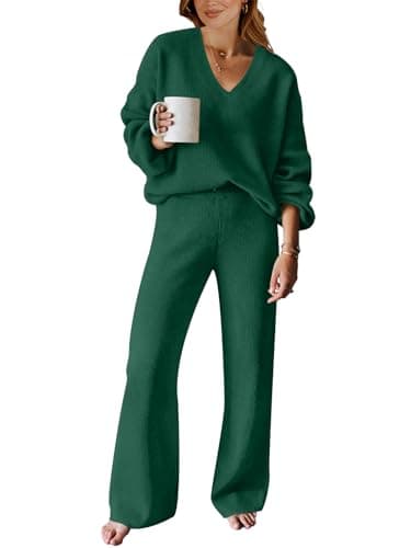 ANRABESS Women's Long Sleeve Cable Knit Set with Wide Leg Pants