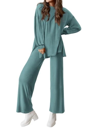 PRETTYGARDEN Women's Long Sleeve Crewneck & Wide Leg Pants Casual Outfit Set