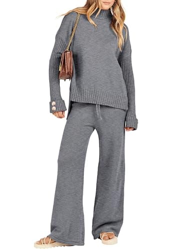 Caracilia Women's 2-Piece Fall Sweater Set Wide Leg Pants Matching Lounge Outfits