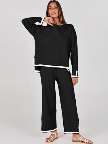 ANRABESS Women's Knit Sweater Top & Wide Leg Pants Matching Sweatset